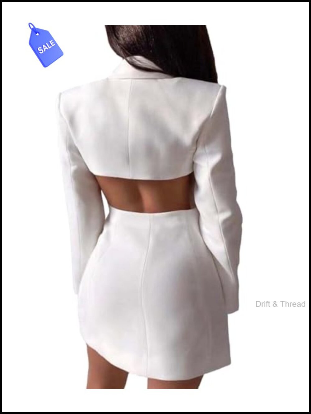 Women's Long Sleeve Backless Blazer Dress Double Breasted Mini Coat